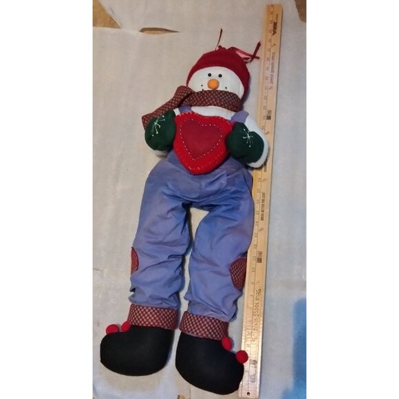 Handcrafted Snowman Doll Large Self Sitter Holding Heart 30 inch - Picture 4 of 9
